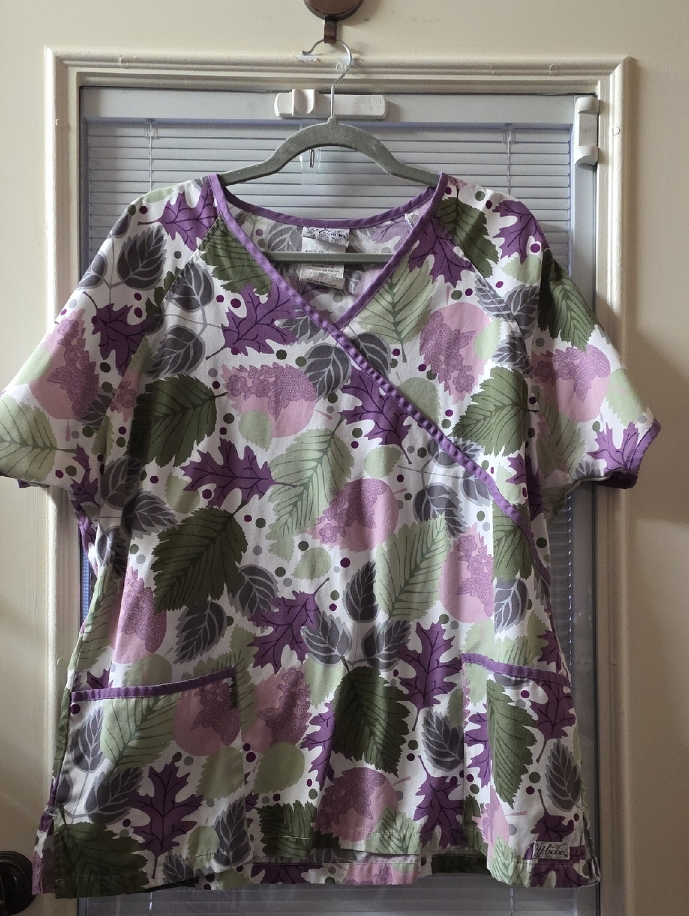 UA Scrubs Women's Floral Print Top in Purple, Green, Gray, White